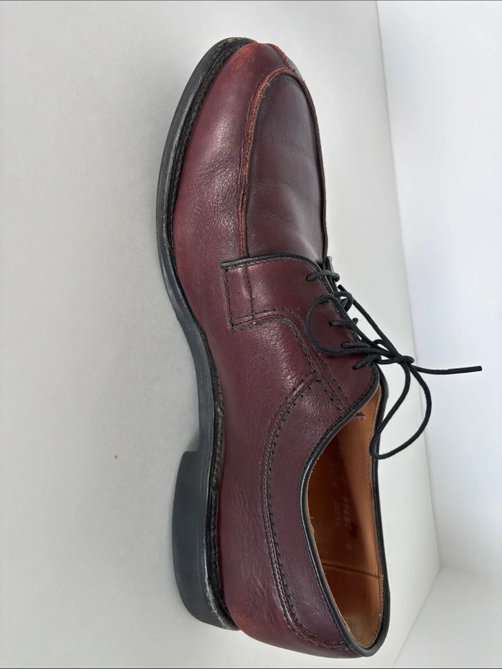 Men's Allen Edmonds Burgundy Leather Lace-Up Split Toe Oxford Shoes Size 10C
